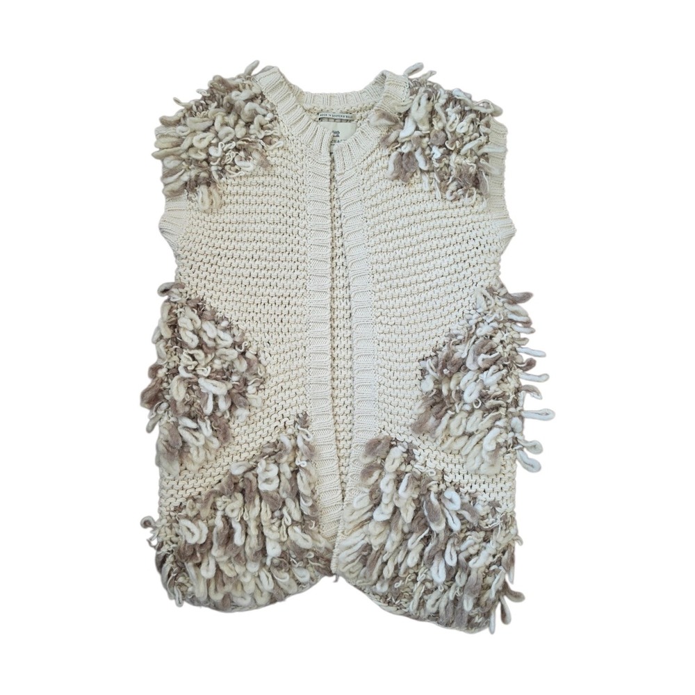 Scotch & Soda Rock-N-Roll Grunge Fluffy Chunky Cream Wool Blend Vest Kids sz 10
